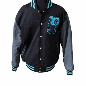Pink Dolphin Black and Gray Varsity Jacket with Teal Highlights